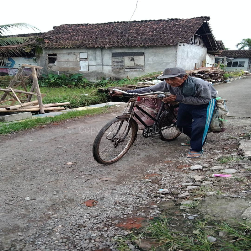 Tubuh Sudah Membungkuk Bantu Lansia Pencari Rongsok Ini