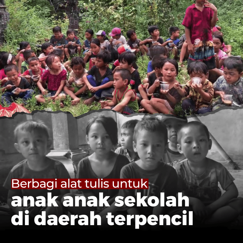 Berbagi alat tulis untuk anak anak sekolah di daerah terpencil