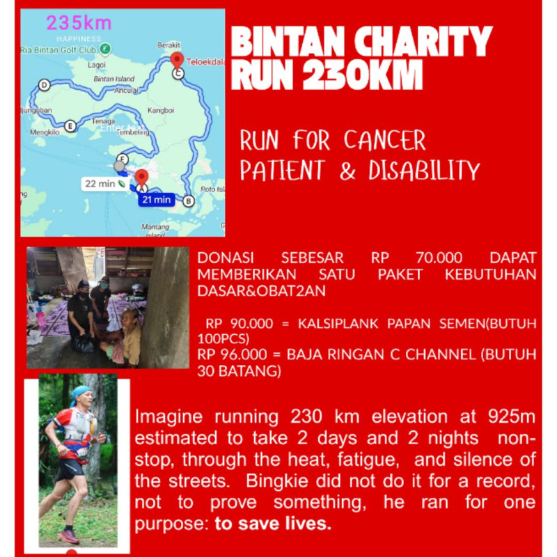Bintan Charity run 230km: Berlari untuk pasien kanker & Disabilitas