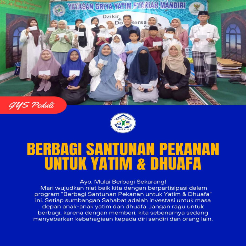 Berbagi Santunan Pekanan Untuk Yatim Dan Dhuafa